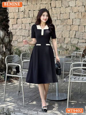 Đầm thiết kế cổ phối đính nút túi giả dáng chữ A MT9402 2