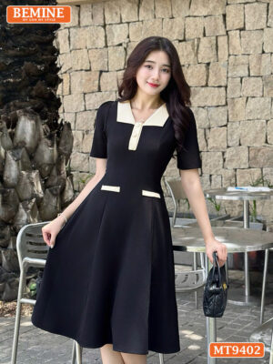 Đầm thiết kế cổ phối đính nút túi giả dáng chữ A MT9402 1