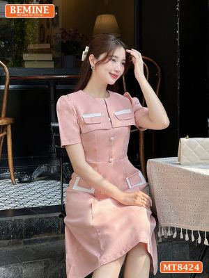 Đầm cổ tròn phối nắp túi tùng A MT8424 3