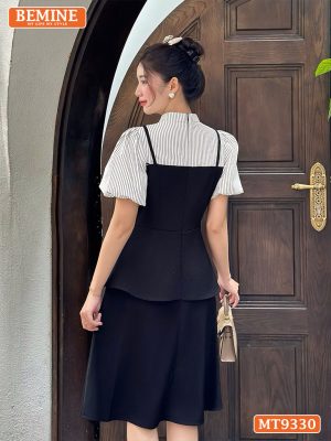 Đầm cổ trụ đính nơ kiểu giả yếm tay phồng MT9330 4