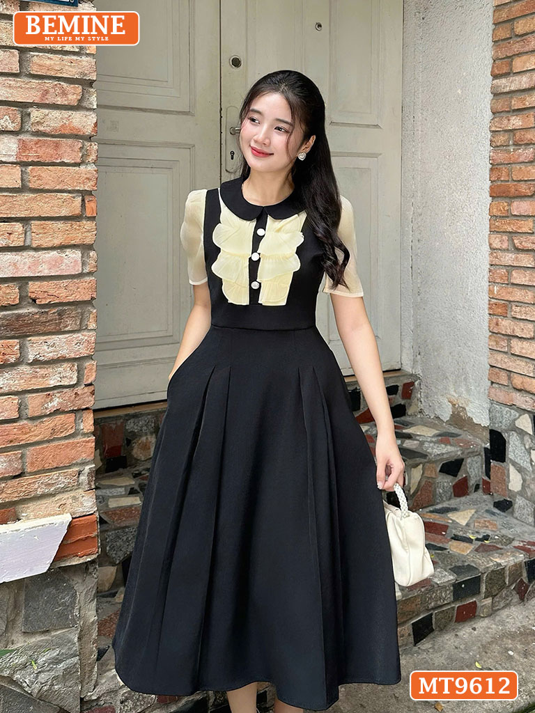 Đầm thiết kế BEMINE cổ sen dáng chữ A ngực phối bèo MT9612 2