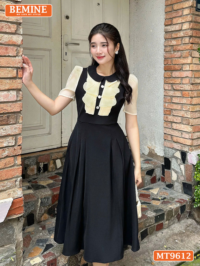 Đầm thiết kế BEMINE cổ sen dáng chữ A ngực phối bèo MT9612 1