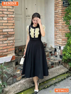 Đầm thiết kế BEMINE cổ sen dáng chữ A ngực phối bèo MT9612 3