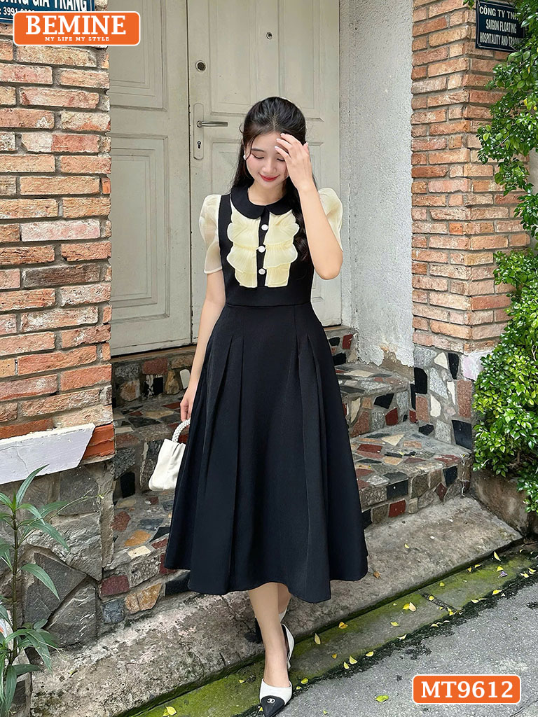 Đầm thiết kế BEMINE cổ sen dáng chữ A ngực phối bèo MT9612 3