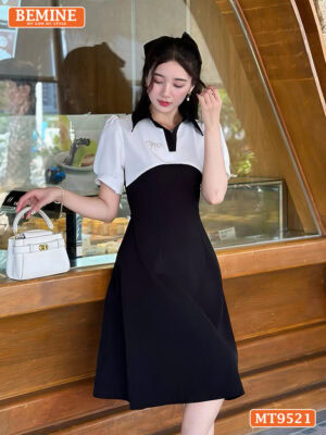 Đầm thiết kế cổ V có viền tay phồng dáng chữ A MT9521 2
