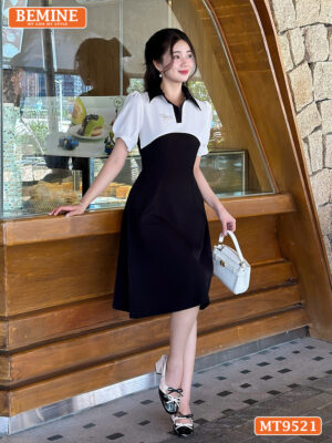 Đầm thiết kế cổ V có viền tay phồng dáng chữ A MT9521 3