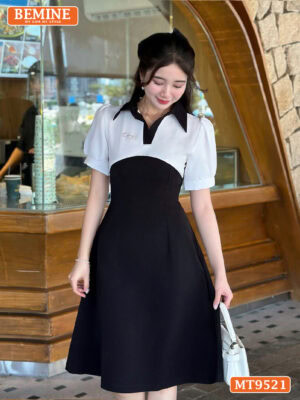 Đầm thiết kế cổ V có viền tay phồng dáng chữ A MT9521