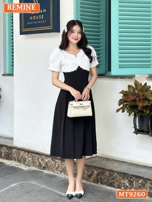 Đầm thiết kế cổ V ngực đính viền ngọc dáng dài MT9260 2