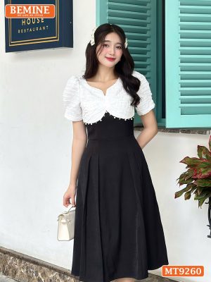 Đầm thiết kế cổ V ngực đính viền ngọc dáng dài MT9260 3