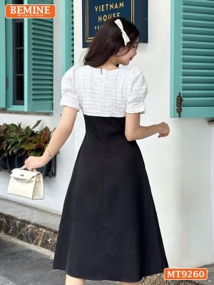 Đầm thiết kế cổ V ngực đính viền ngọc dáng dài MT9260 4