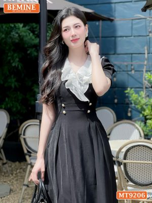 Đầm thiết kế cổ V phối bèo đính cúc dáng dài MT9206 3