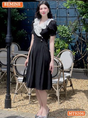 Đầm thiết kế cổ V phối bèo đính cúc dáng dài MT9206 1