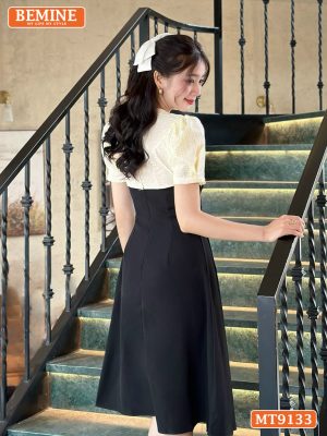 Đầm thiết kế cổ V phối lưới eo đính ngọc dáng xếp ly MT9133 42