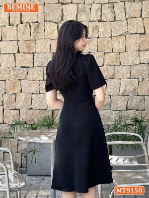 Đầm thiết kế cổ V phối viền đính cúc eo kiểu MT9150 4