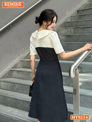 Đầm thiết kế cổ kiểu xếp ly eo đính dây hoa MT9254 4