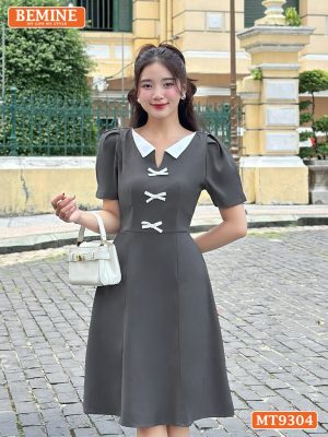 Đầm thiết kế cổ phối V đính nơ dáng chữ A MT9304 3