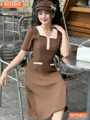 Đầm thiết kế cổ phối đính nút túi giả dáng chữ A MT9402 7