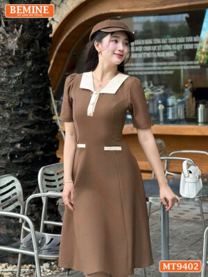 Đầm thiết kế cổ phối đính nút túi giả dáng chữ A MT9402 8