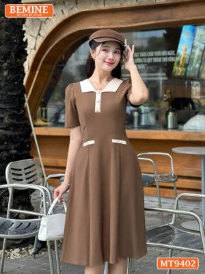 Đầm thiết kế cổ phối đính nút túi giả dáng chữ A MT9402 6