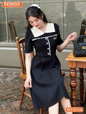 Đầm thiết kế cổ phối đính nút viền ren dáng chữ A MT9256 8