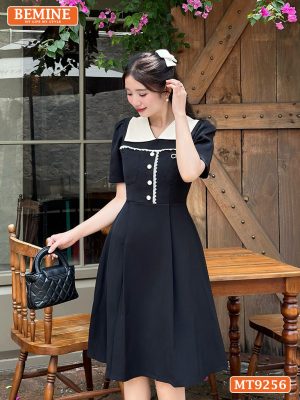 Đầm thiết kế cổ phối đính nút viền ren dáng chữ A MT9256 2