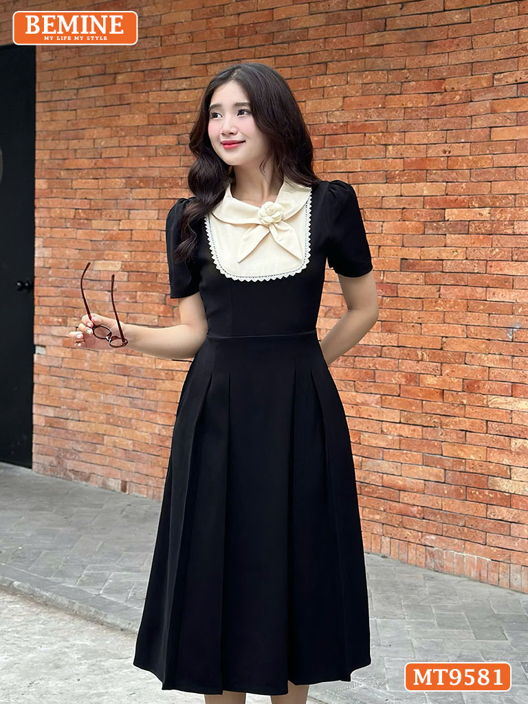 Đầm thiết kế cổ phối hoa viền ren dáng dài MT9581