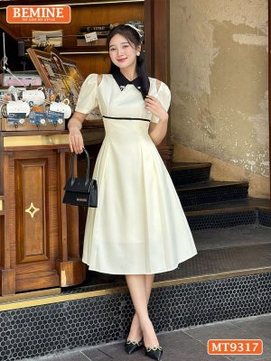 Đầm thiết kế cổ phối khoét vai tay phồng dáng dài MT9317 3