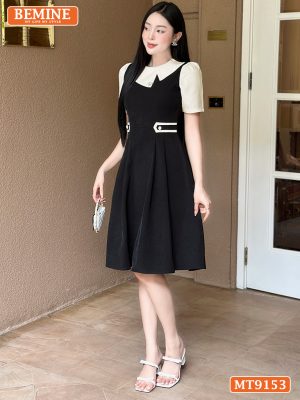 Đầm thiết kế cổ phối kiểu viền eo dáng xếp ly MT9153