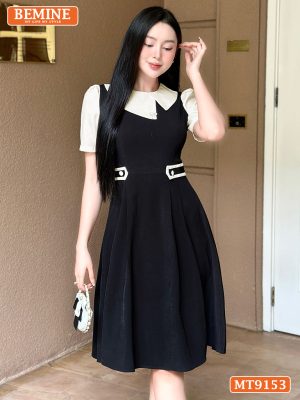 Đầm thiết kế cổ phối kiểu viền eo dáng xếp ly MT9153 2