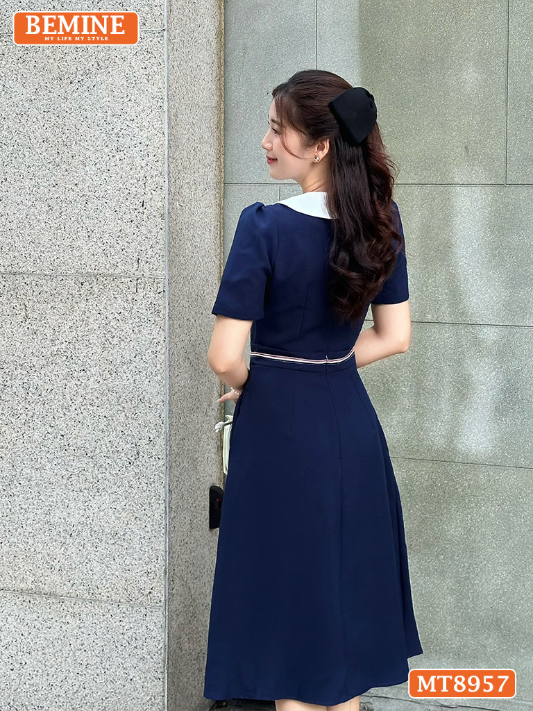 Đầm thiết kế cổ phối nơ viền eo dáng xoè MT8957
