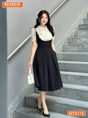 Đầm thiết kế cổ phối ren viền bèo ngực đính hoa dáng dài MT9276 3