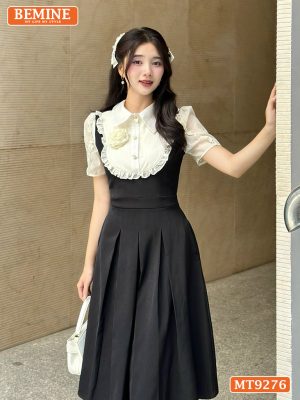 Đầm Thiết Kế Cổ Ren Viền Bèo Ngực Đính Hoa Dáng Dài MT9276