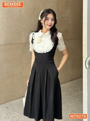 Đầm thiết kế cổ phối ren viền bèo ngực đính hoa dáng dài MT9276 1