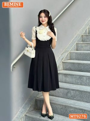 Đầm thiết kế cổ phối ren viền bèo ngực đính hoa dáng dài MT9276