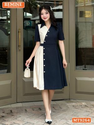 Đầm thiết kế cổ phối sơ mi hai màu đính nút MT9264 6