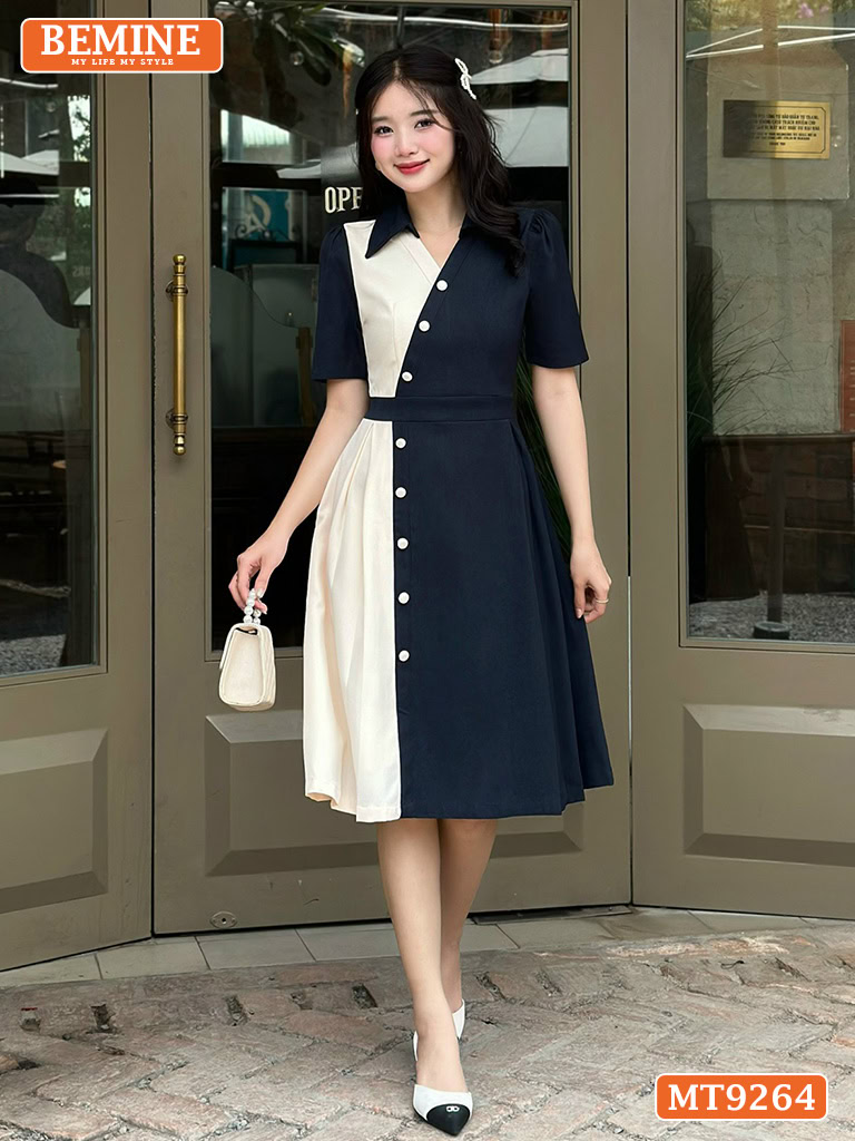 Đầm thiết kế cổ phối sơ mi hai màu đính nút MT9264 6