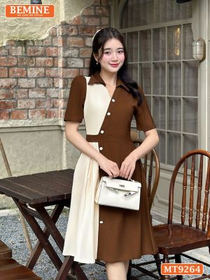 Đầm thiết kế cổ phối sơ mi hai màu đính nút MT9264 3