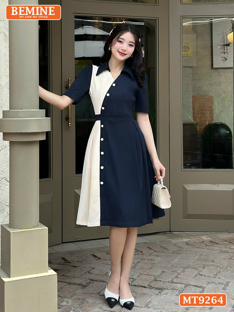 Đầm thiết kế cổ phối sơ mi hai màu đính nút MT9264 8