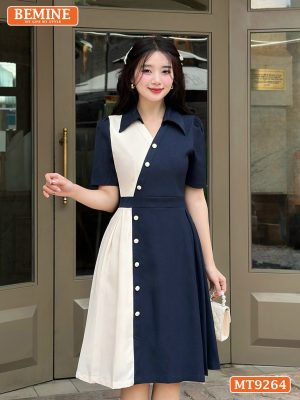 Đầm thiết kế cổ phối sơ mi hai màu đính nút MT9264 7