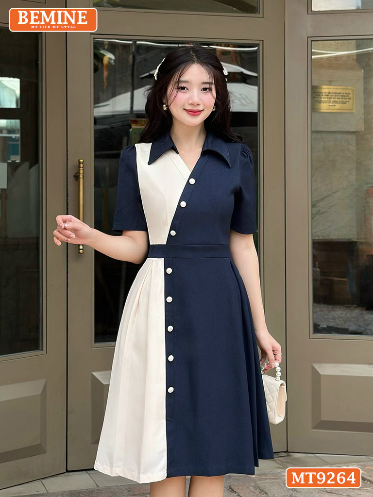 Đầm thiết kế cổ phối sơ mi hai màu đính nút MT9264 7