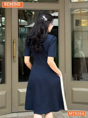 Đầm thiết kế cổ phối sơ mi hai màu đính nút MT9264 9