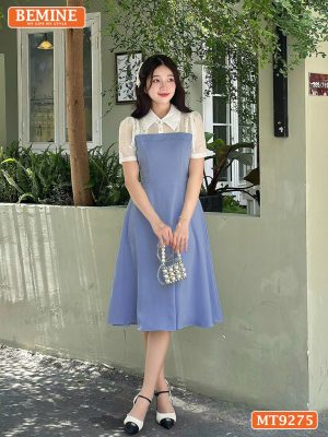 Đầm thiết kế cổ phối sơ mi nhún bèo dáng dài MT9275