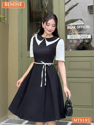 Đầm thiết kế cổ phối tay phồng thắt nơ eo MT9195 1