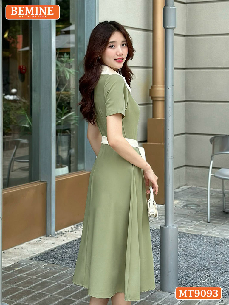 Đầm thiết kế cổ phối V dây nơ eo dáng xòe MT9093 4