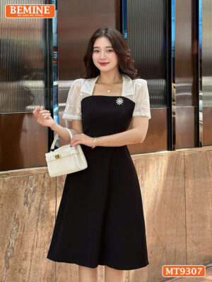 Đầm thiết kế cổ phối vuông cúp ngực dáng dài MT9307