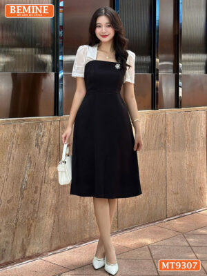 Đầm thiết kế cổ phối vuông cúp ngực dáng dài MT9307 3