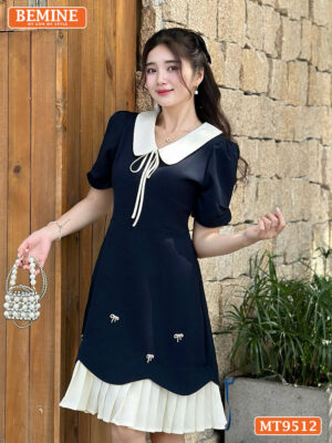 Đầm thiết kế cổ sen đính nơ tùng xếp ly MT9512 2