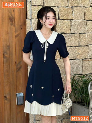 Đầm thiết kế cổ sen đính nơ tùng xếp ly MT9512