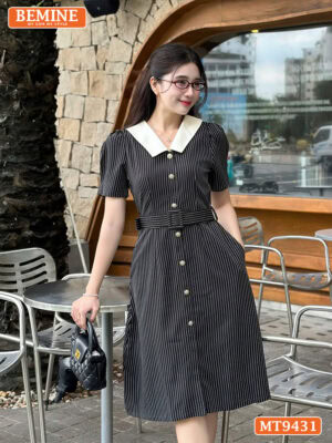 Đầm thiết kế cổ sen đính nút dáng chữ A MT9431 3