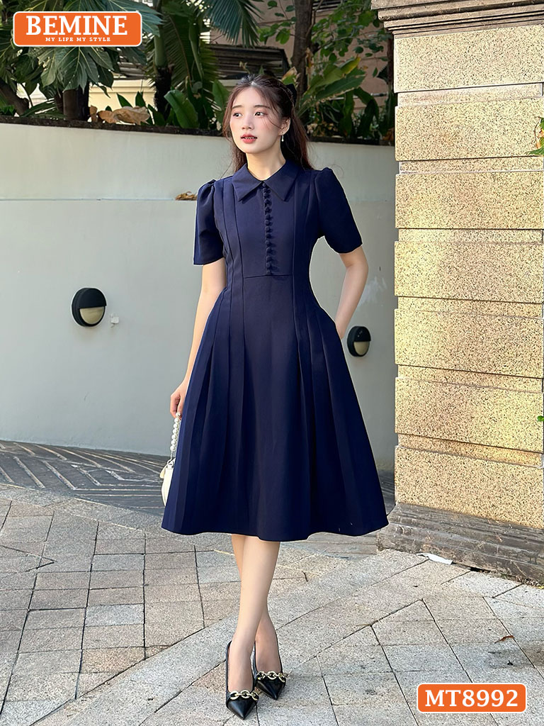 Đầm thiết kế cổ sen đính nút dáng xếp ly MT8992 6